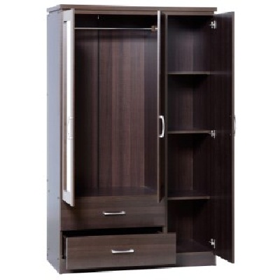 Carlo 3 Door Wardrobe In Walnut With 2 Drawers And Mirrors