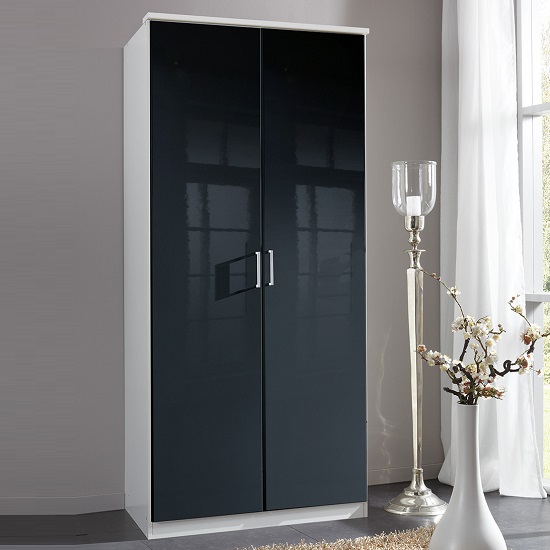 Read more about Alton wardrobe in gloss black and alpine white with 2 doors