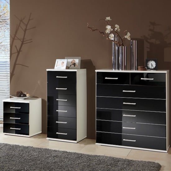 Alton Tall Chest of Drawers In Alpine White And Gloss Black_2