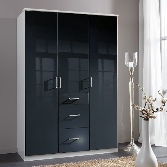 Photo of Alton wardrobe in gloss black and alpine white with 3 doors