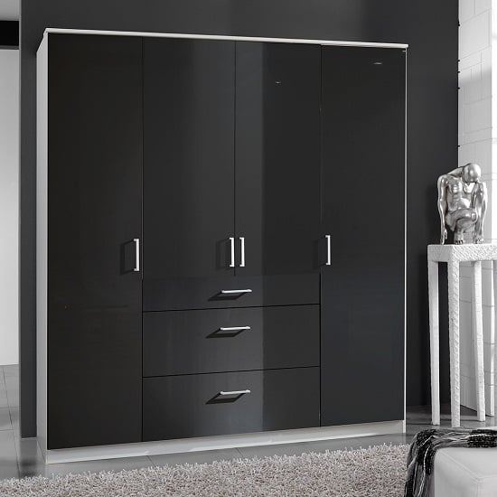 Photo of Alton wardrobe in gloss black and alpine white with 4 doors