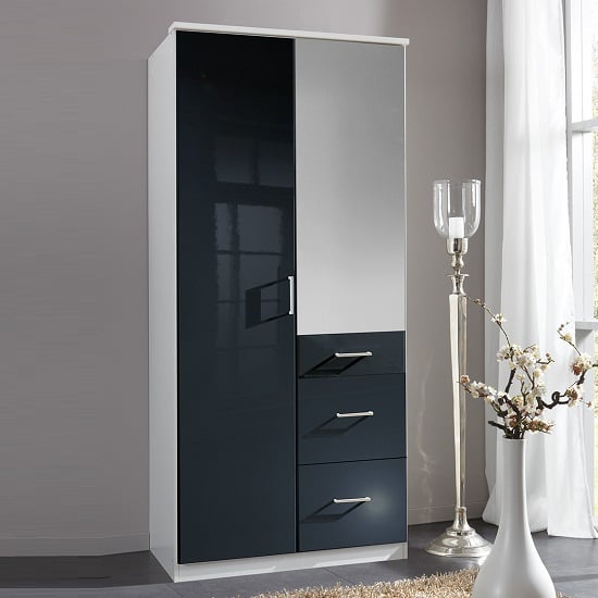 Alton Mirror Wardrobe In Black Gloss Alpine White With 2 Doors