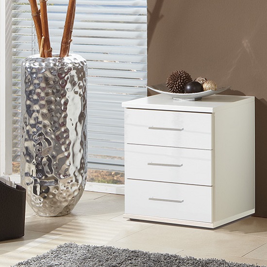 Alton Bedside Cabinet In High Gloss Alpine White With 3 Drawers_1