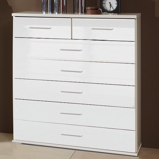 Photo of Alton wide chest of drawers in high gloss alpine white