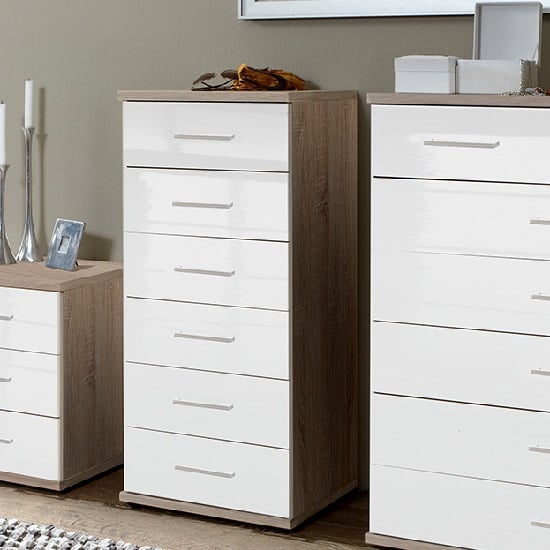 Alton Chest Of Drawers Tall In High Gloss White And Oak_1