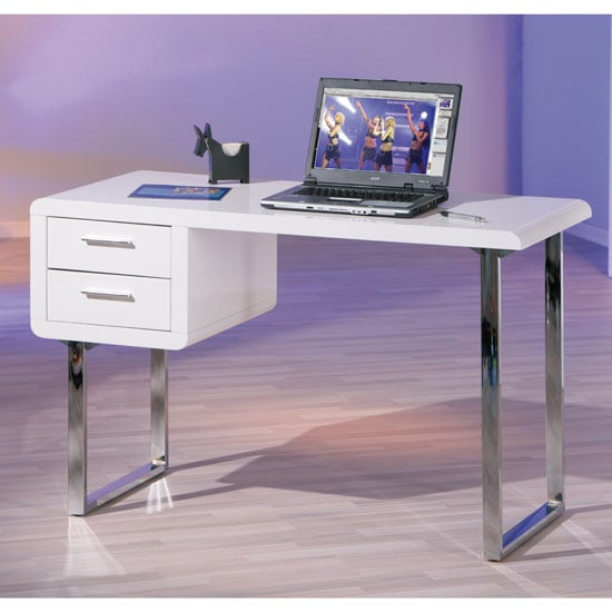 Product photograph of Carlo High Gloss Computer Desk In White With Chrome Legs from Furniture in Fashion