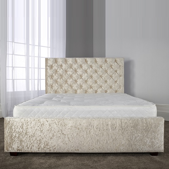 Alison Voguish Bed In Glitz Cream Velvet Fabric With Wooden Legs_3