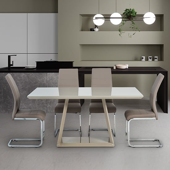 Conrad Latte Gloss Dining Table With 4 Sako Cappuccino Chairs