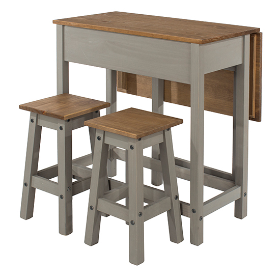Consett Drop Leaf Dining Set In Grey With 2 Stools_2