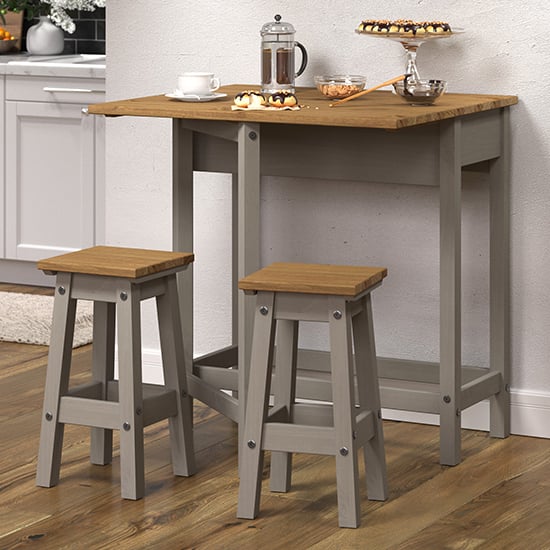 Read more about Consett drop leaf dining set in grey with 2 stools