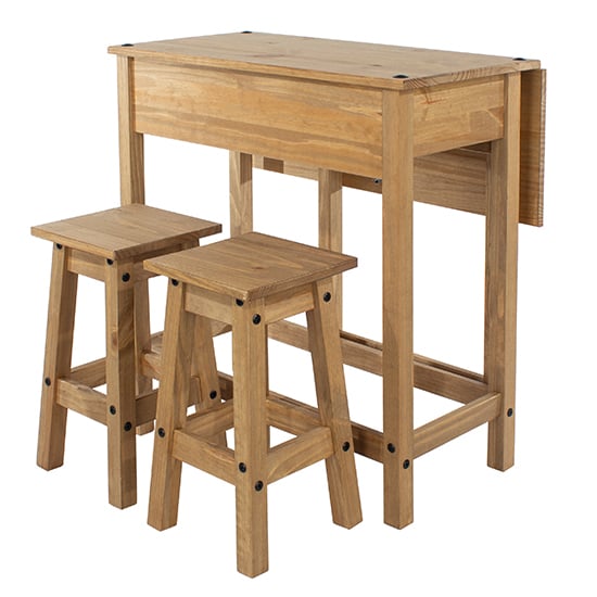 Consett Drop Leaf Dining Set In Oak With 2 Stools_2