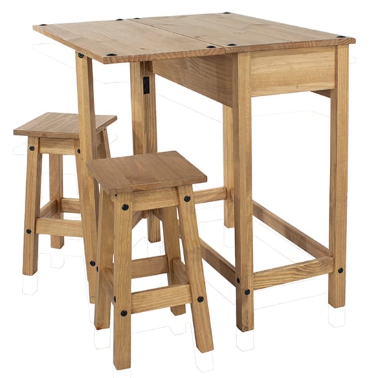 Consett Drop Leaf Dining Set In Oak With 2 Stools_3