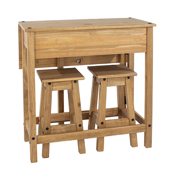 Consett Drop Leaf Dining Set In Oak With 2 Stools_4