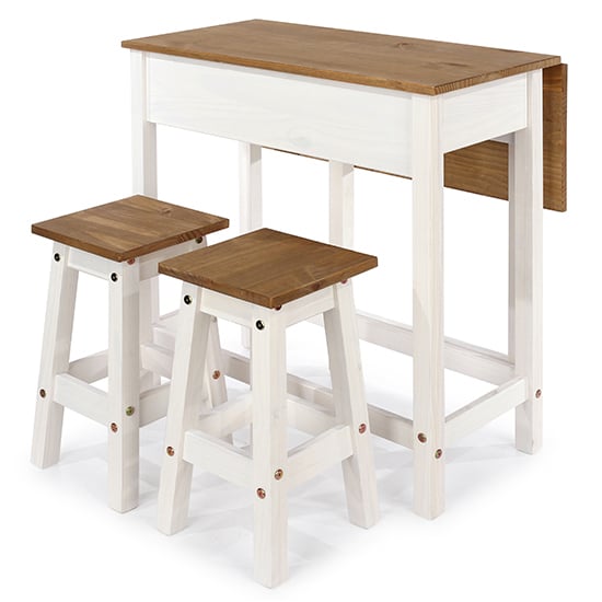 Consett White Drop Leaf Dining Set With 2 Stools_2