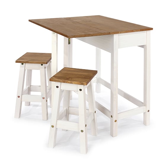 Consett White Drop Leaf Dining Set With 2 Stools_3