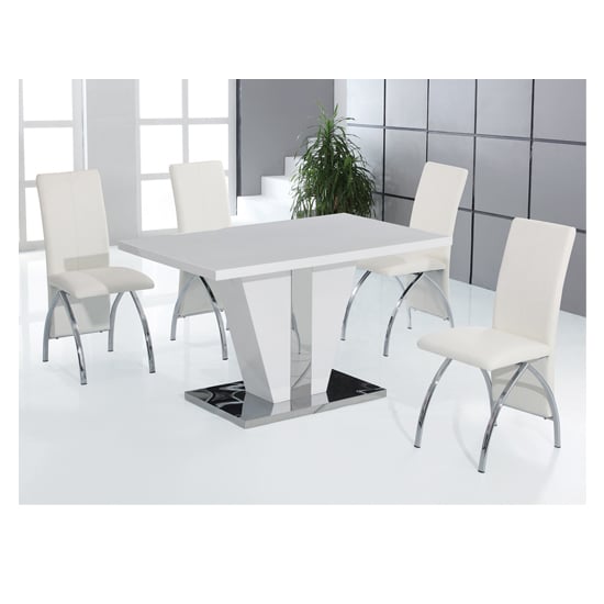 Costilla 4 Seater Dining Table Set In High Gloss White Sale