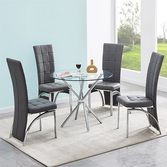 Criss Cross Round Clear Glass Dining Table With Chrome Legs_5