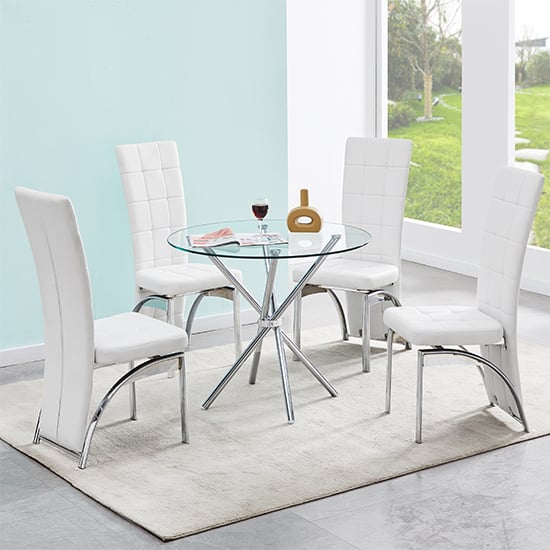 Criss Cross Round Clear Glass Dining Table With Chrome Legs_6