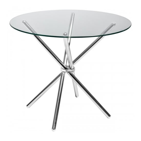 Criss Cross Round Clear Glass Dining Table With Chrome Legs_1