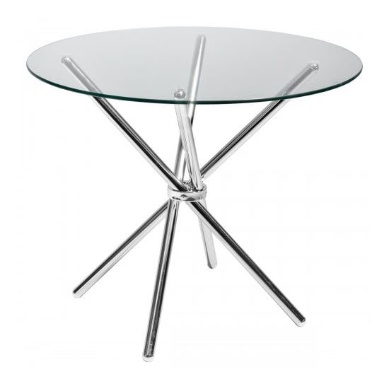 Photo of Criss cross round clear glass dining table with chrome legs