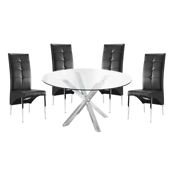 Photo of Crossley round glass dining table with 4 vesta black chairs