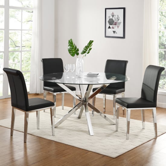 Read more about Crossley round glass dining set with 4 kirkland black chairs