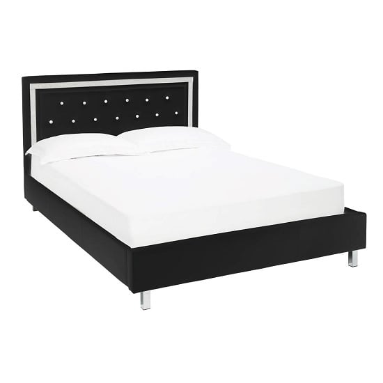 Chilwell Double Bed In Black Faux Leather With Diamante