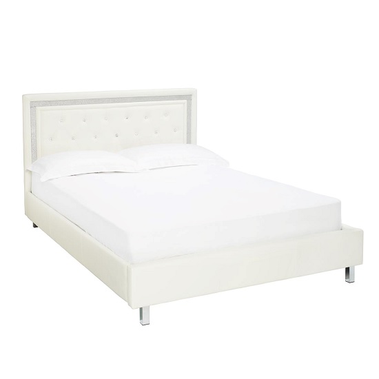 Chilwell Double Bed In White Faux Leather With Diamante