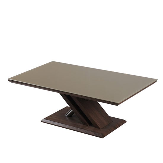 Product photograph of Cubic Coffee Table In Beige Glass Top With Walnut Base from Furniture in Fashion