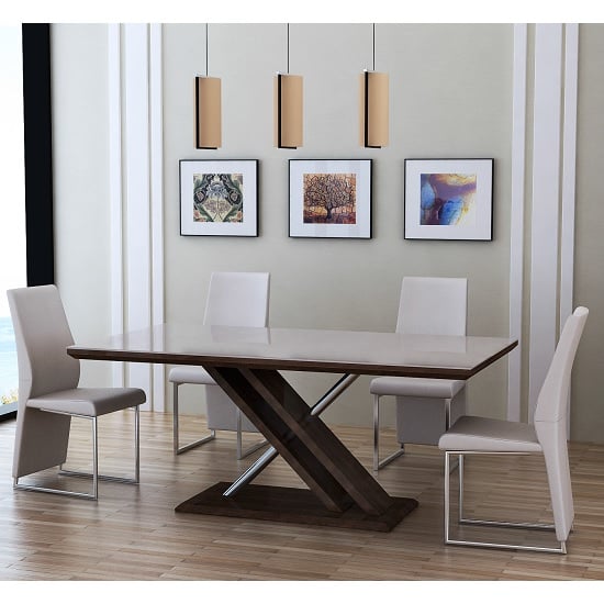 Photo of Cubic dining table in beige glass top with 4 crystal chairs