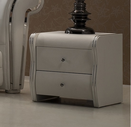 Veronica 2 Drawer White Faux Leather Bedside Cabinet Furniture