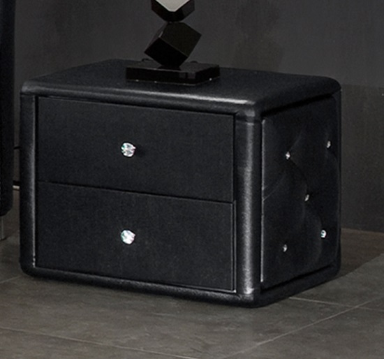 Verona Contemporary 2 Drawer Black Faux Leather Bedside Cabinet
