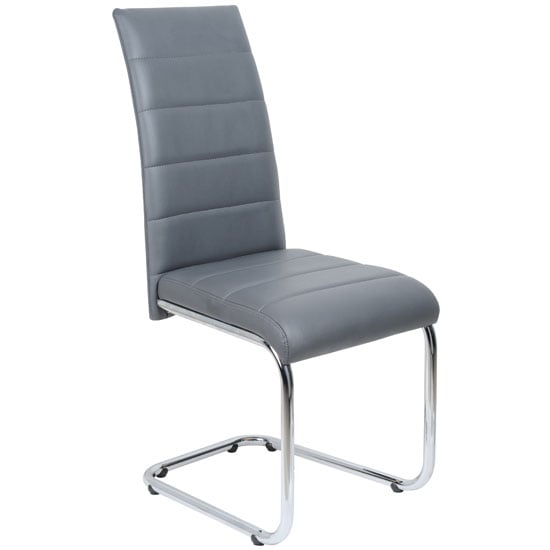 Product photograph of Daryl Faux Leather Dining Chair In Grey With Chrome Legs from Furniture in Fashion