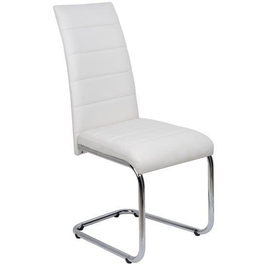 Photo of Daryl faux leather dining chair in white with chrome legs