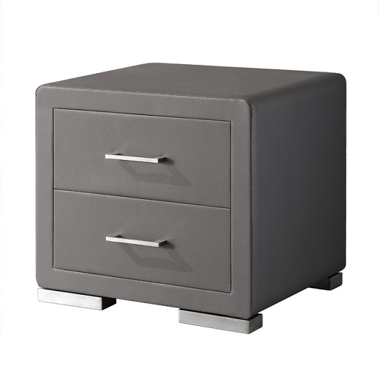 Vermosa 2 Drawer Grey Faux Leather Bedside Furniture in Fashion