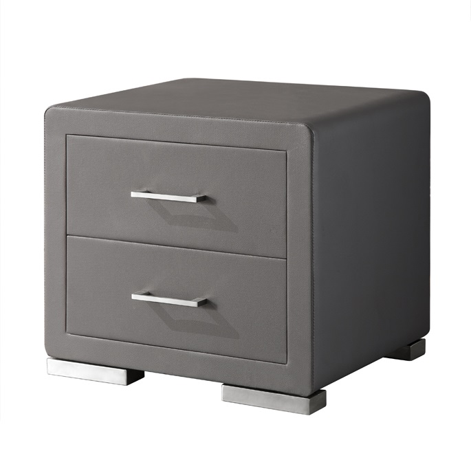 Vermosa 2 Drawer Grey Faux Leather Bedside Cabinet 21416