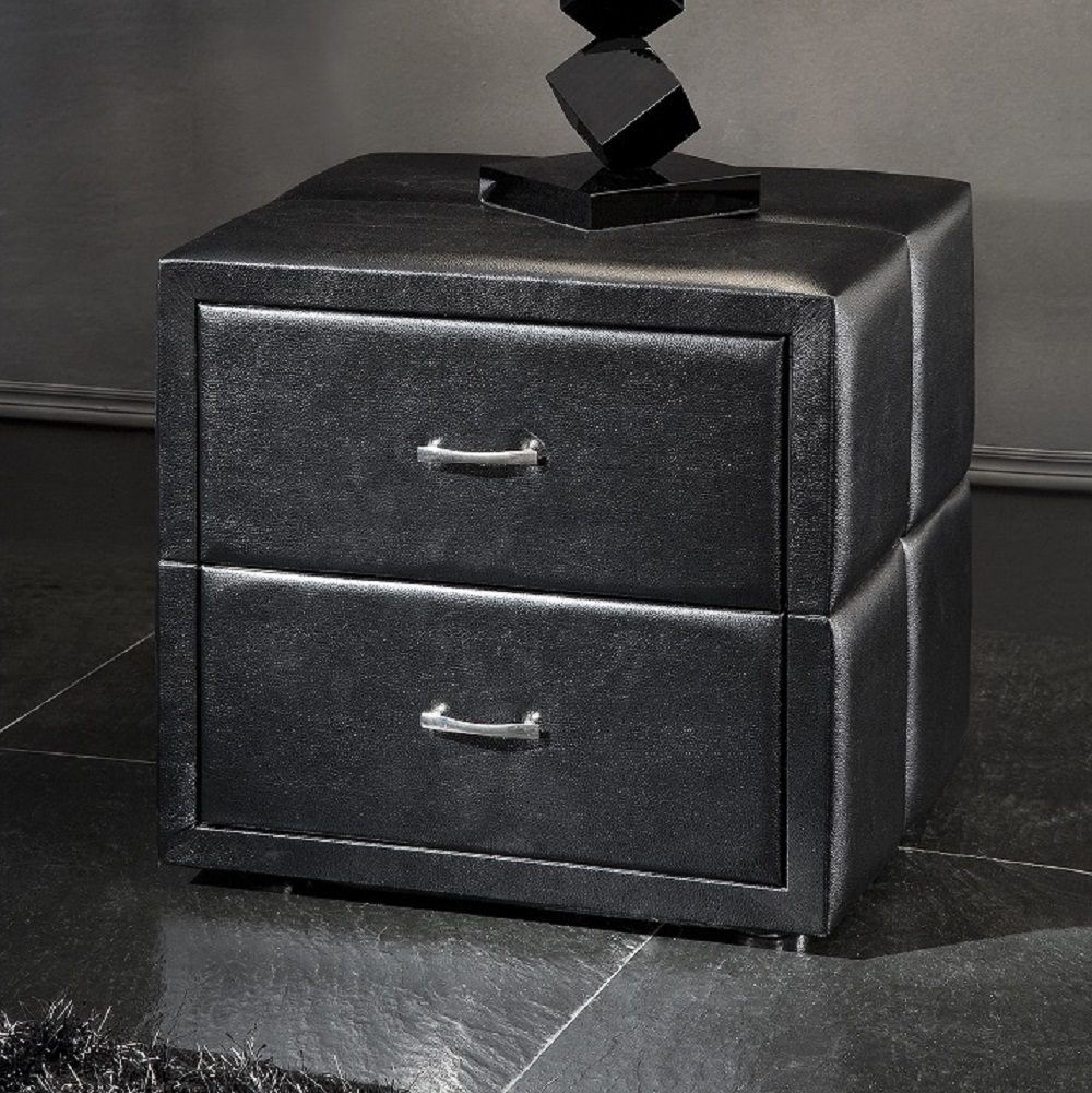 Vespa Contemporary 2 Drawer Black Faux Leather Bedside Vespa Contemporary 2 Drawer Black Faux Leather Bedside Drawers
