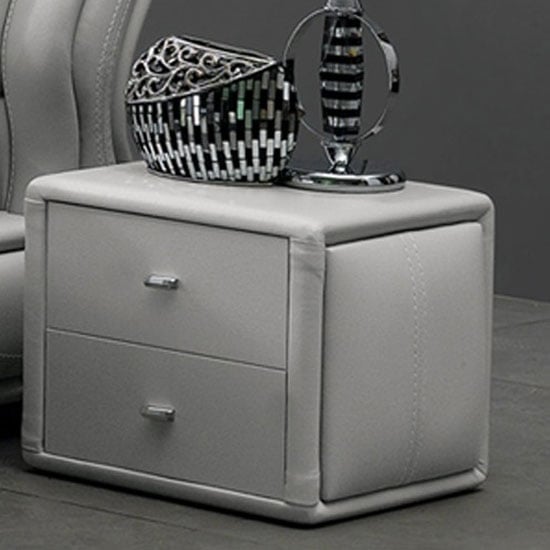 Victoria Bedside Cabinet In Grey Faux Leather With 2 Drawer