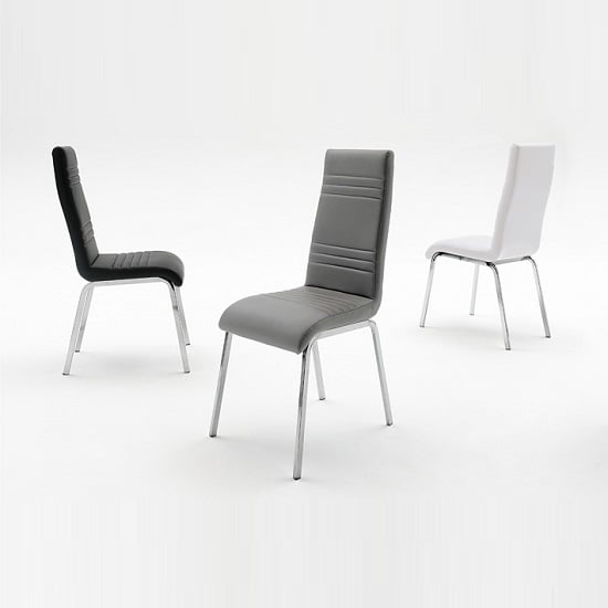 Dora Dining Chair In Grey Faux Leather With Chrome Base_2