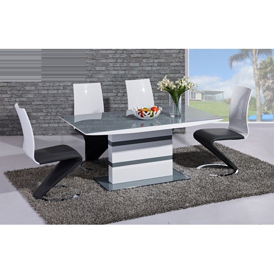 Arctic Dining Table In Grey Glass Top And 6 Leona Z Dining Chair