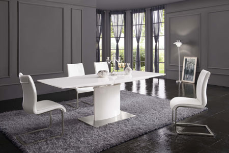 Clintock Extendable White Gloss Dining Table With 8 Willa Chairs