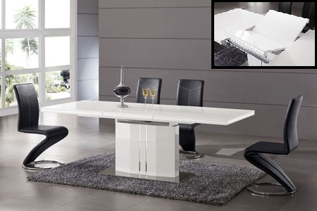 Palmer Extendable Dining Table In White Gloss And 6 Marvin Chair