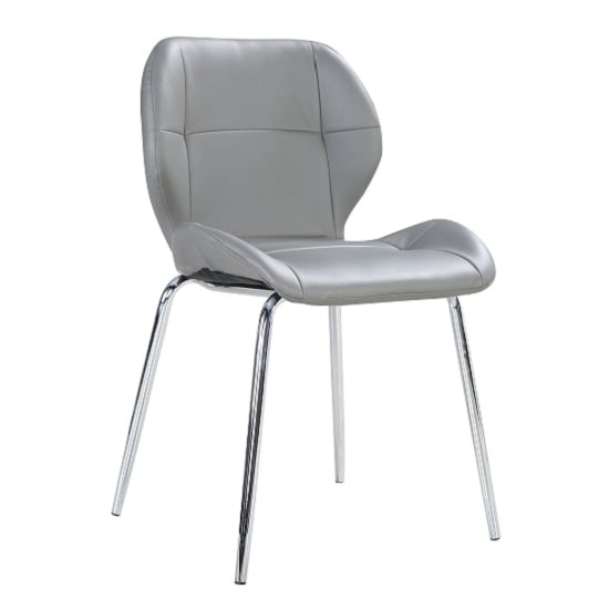 Darcy Dining Chair In Grey Faux Leather, Grey Leather Dining Room Chairs With Chrome Legs