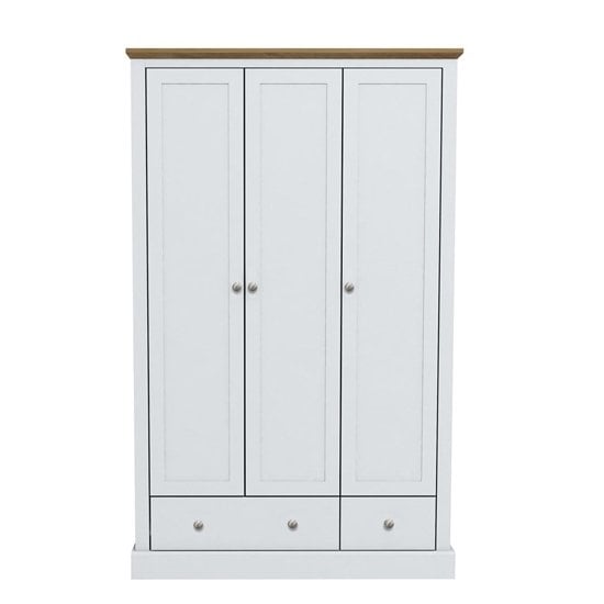 Didcot Wooden Wardrobe In White With 3 Doors And 2 Drawers_1