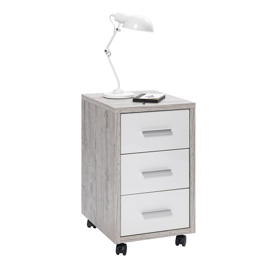 Dalton Office Cabinet In Sand Oak And White Gloss With 3 Drawers