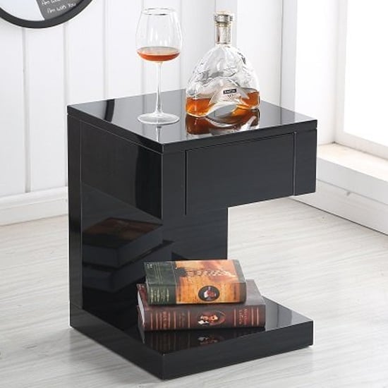 Read more about Dixon high gloss bedside cabinet with 1 drawer in black