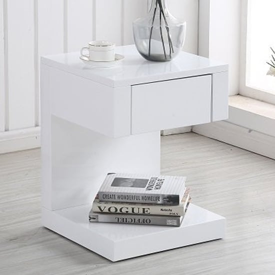 Dixon High Gloss Bedside Cabinet With 1 Drawer In White_2