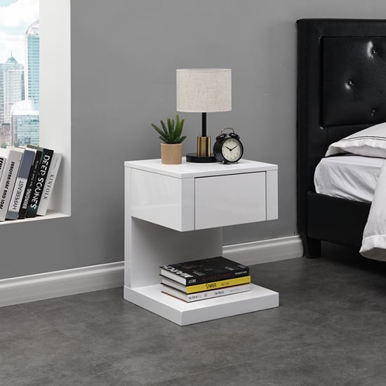 Dixon High Gloss Bedside Cabinet With 1 Drawer In White_3