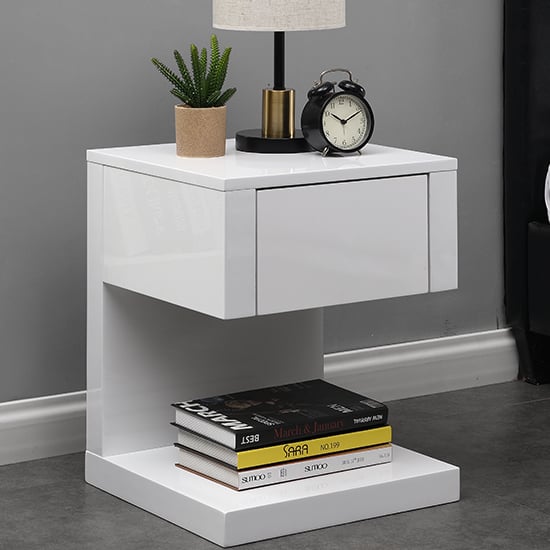 Dixon High Gloss Bedside Cabinet With 1 Drawer In White_1