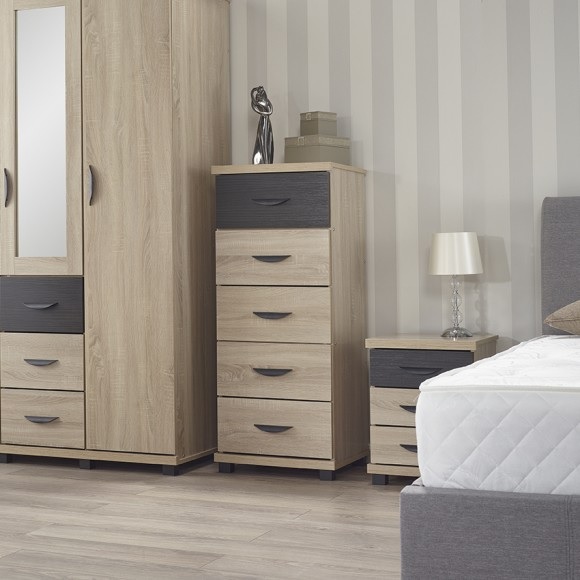 Margate Narrow Chest Of Drawers In Sonoma Oak And Black